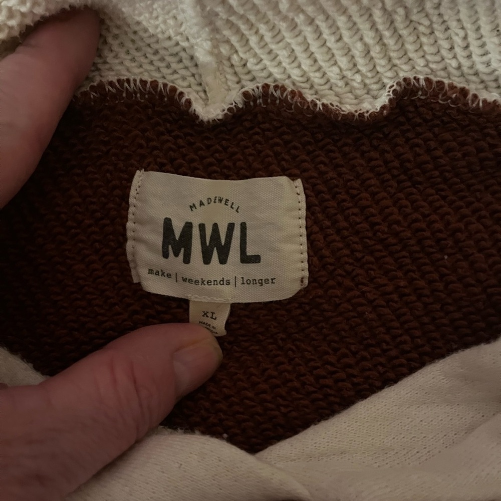 Madewell Cream Hoodie with Pink Sleeves and Burgundy Accents - Picture 3 of 3